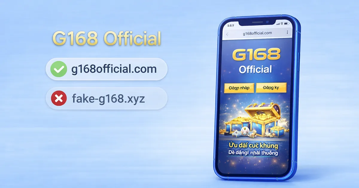 G168 có lừa đảo không? Hình ảnh so sánh G168 Official và website giả mạo giúp người dùng nhận biết link chính thức an toàn